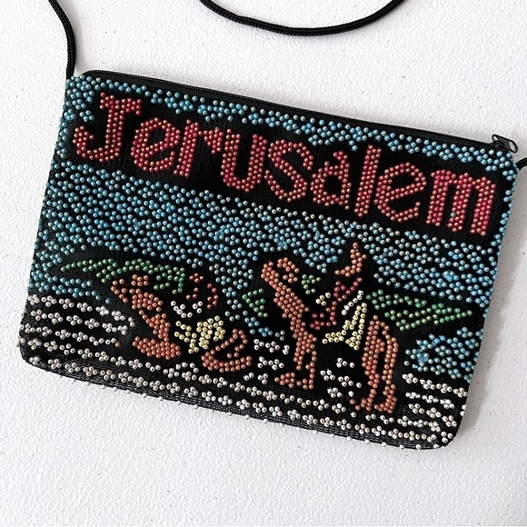 Jerusalem beaded Zippered Bag with Shoulder Strap Travel Resortwear‎ Whimsical - Picture 4 of 5